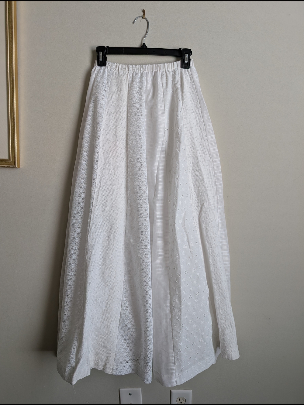 Vintage A-line White Eyelet Maxi Lined Summer Skirt Size S - Size M